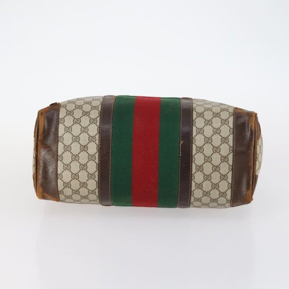 GUCCI GG Supreme Web Sherry Line Boston Bag PVC Beige Gold Red Auth hk3095 - Picture 6 of 16